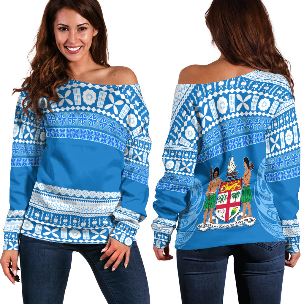 Bula Fiji Off Shoulder Sweater Tapa Pattern