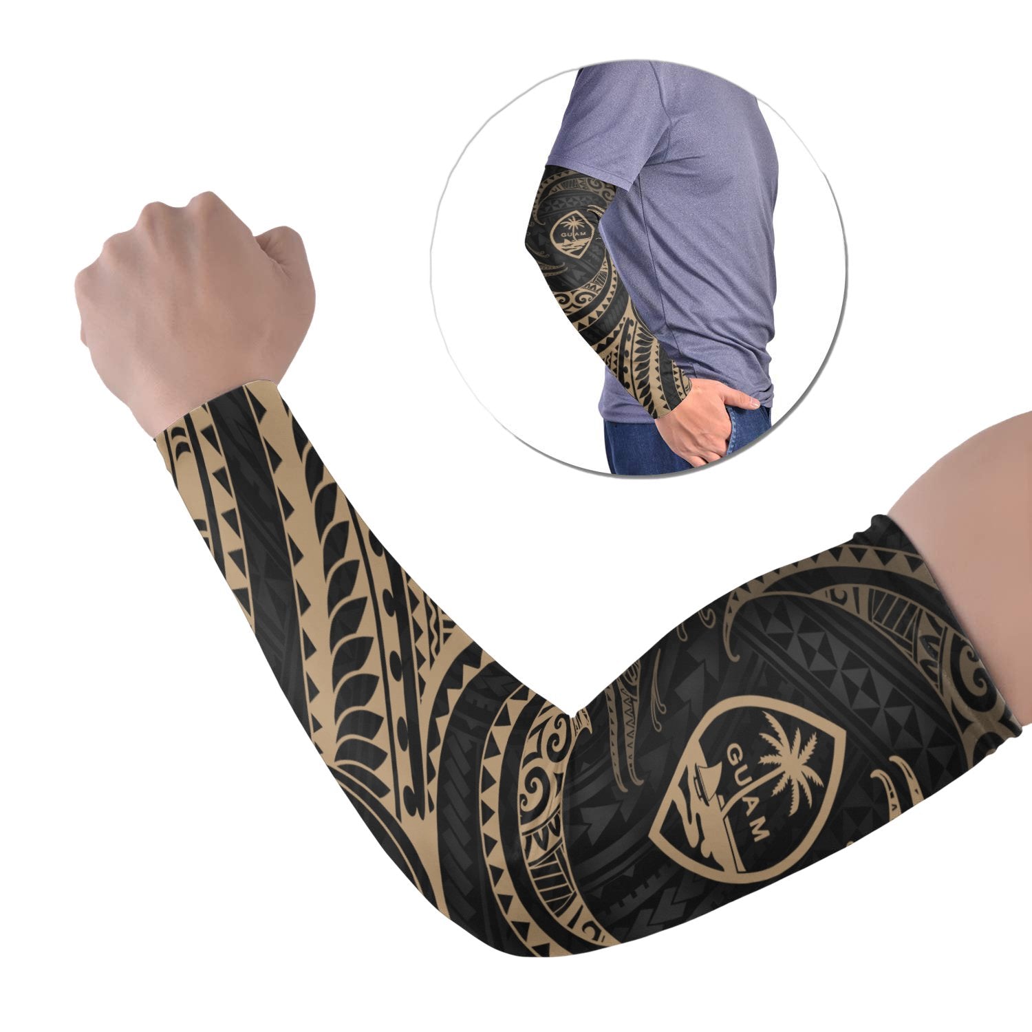 Guam Polynesian Arm Sleeve (Set of 2) - Gold Tribal Wave