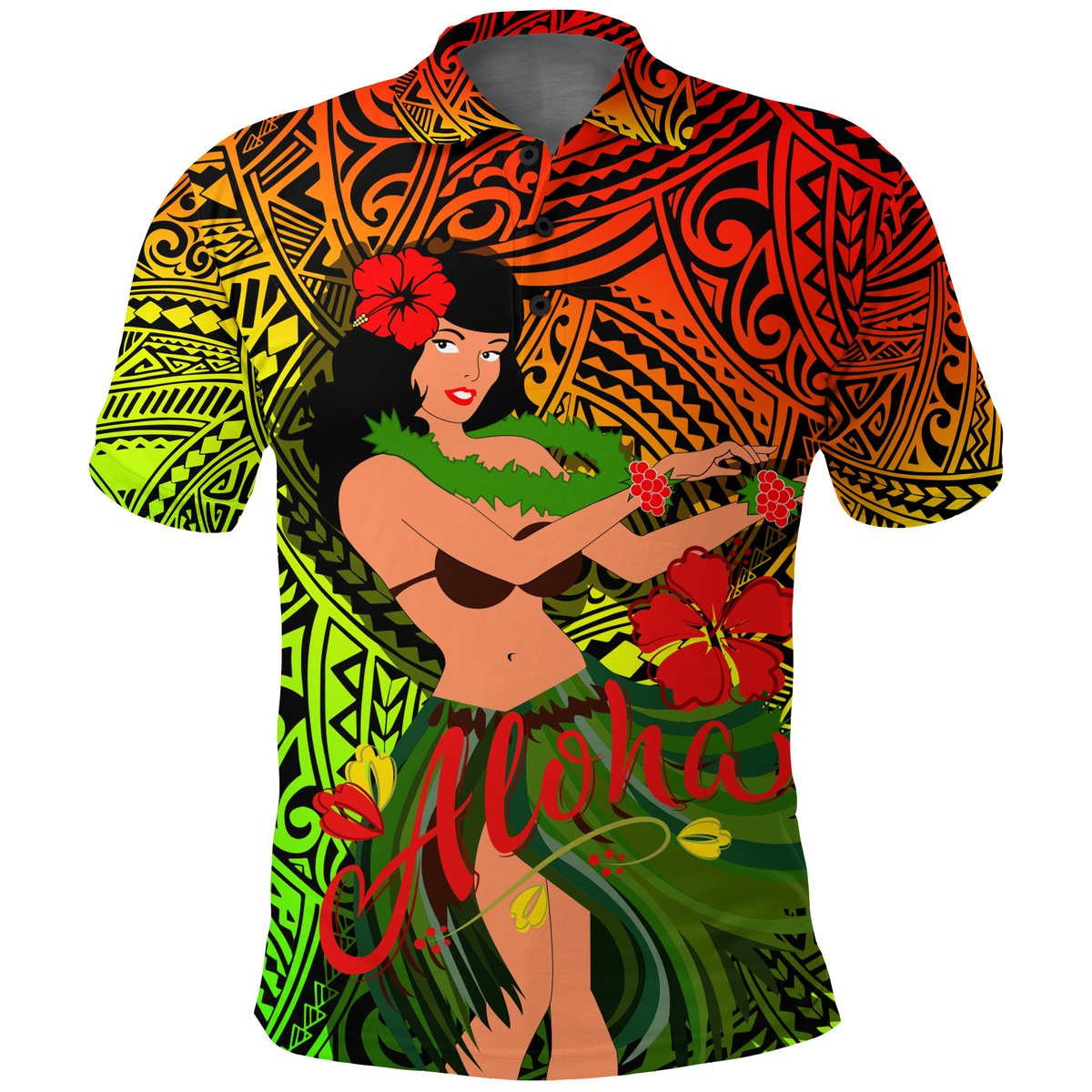 Hawaii Hula Girl Reggae Polo Shirt -