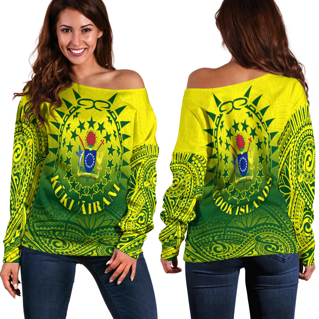Cook Islands Off Shoulder Sweater Polynesian Tattoo Sunshine