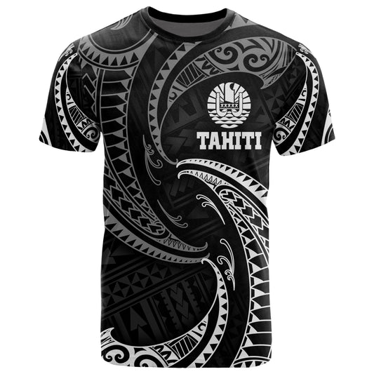 Tahiti Polynesian All Over T - Shirt - White Tribal Wave