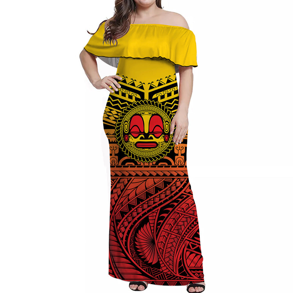 Marquesas Islands Off Shoulder Long Dress Mata Tiki Polynesian Pattern