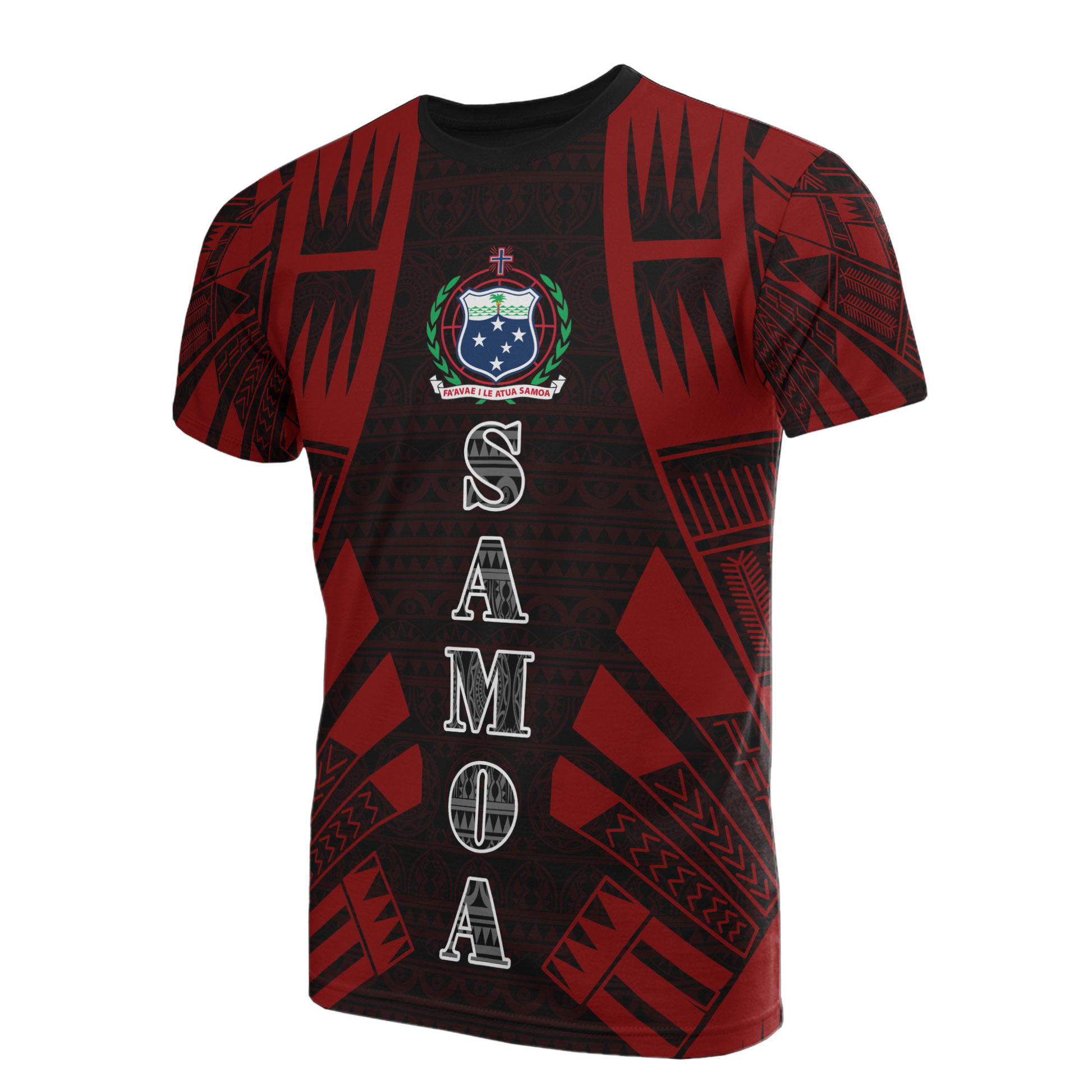Samoa T - Shirt - Samoa Coat Of Arms Polynesian Tattoo Red Style