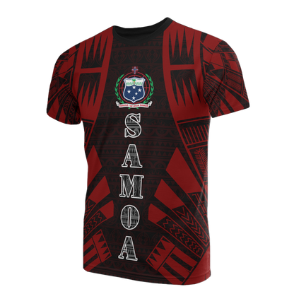 Samoa T - Shirt - Samoa Coat Of Arms Polynesian Tattoo Red Style