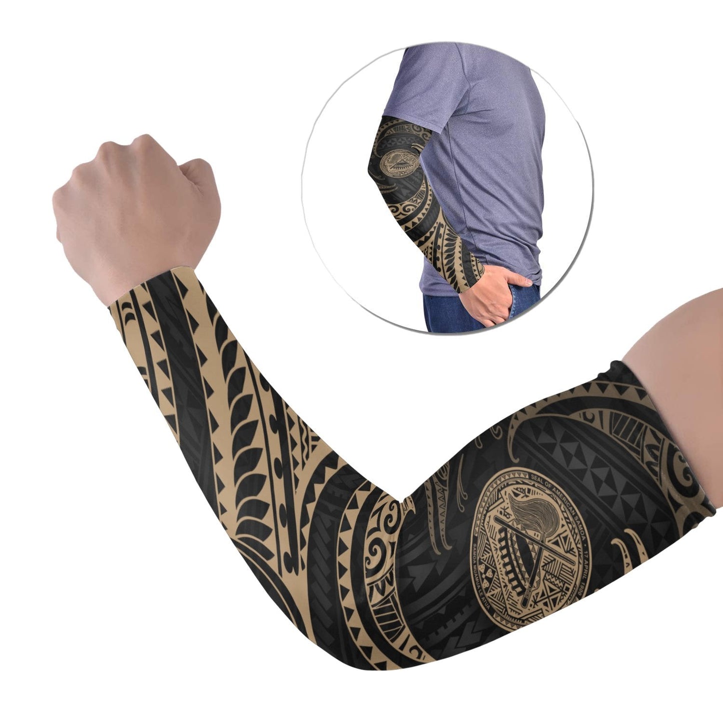 American Samoa Polynesian Arm Sleeve - Gold Tribal Wave