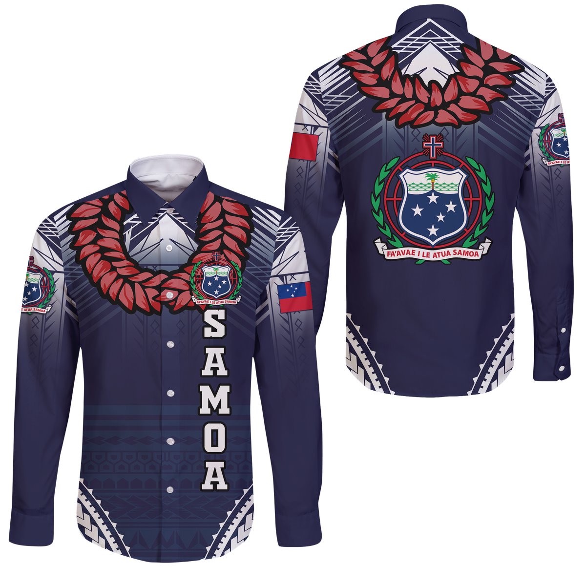 Samoan Ula Fala Art Long Sleeve Button Shirt