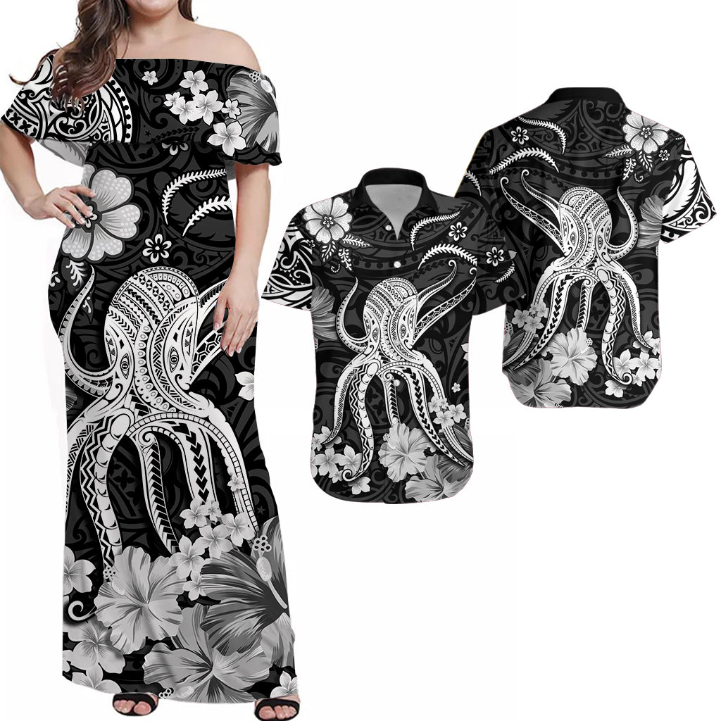 Hawaii Couple Outfits Hawaii Combo Dress and Hawaiian Shirt Polynesia White Octopus