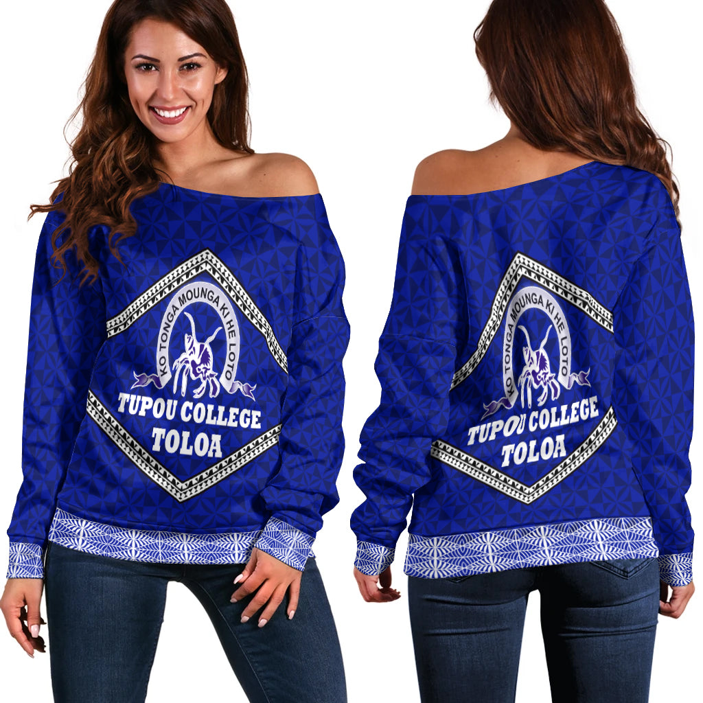 Tonga Tupou College Toloa Women's Off Shoulder Sweater Ngatu Pattern