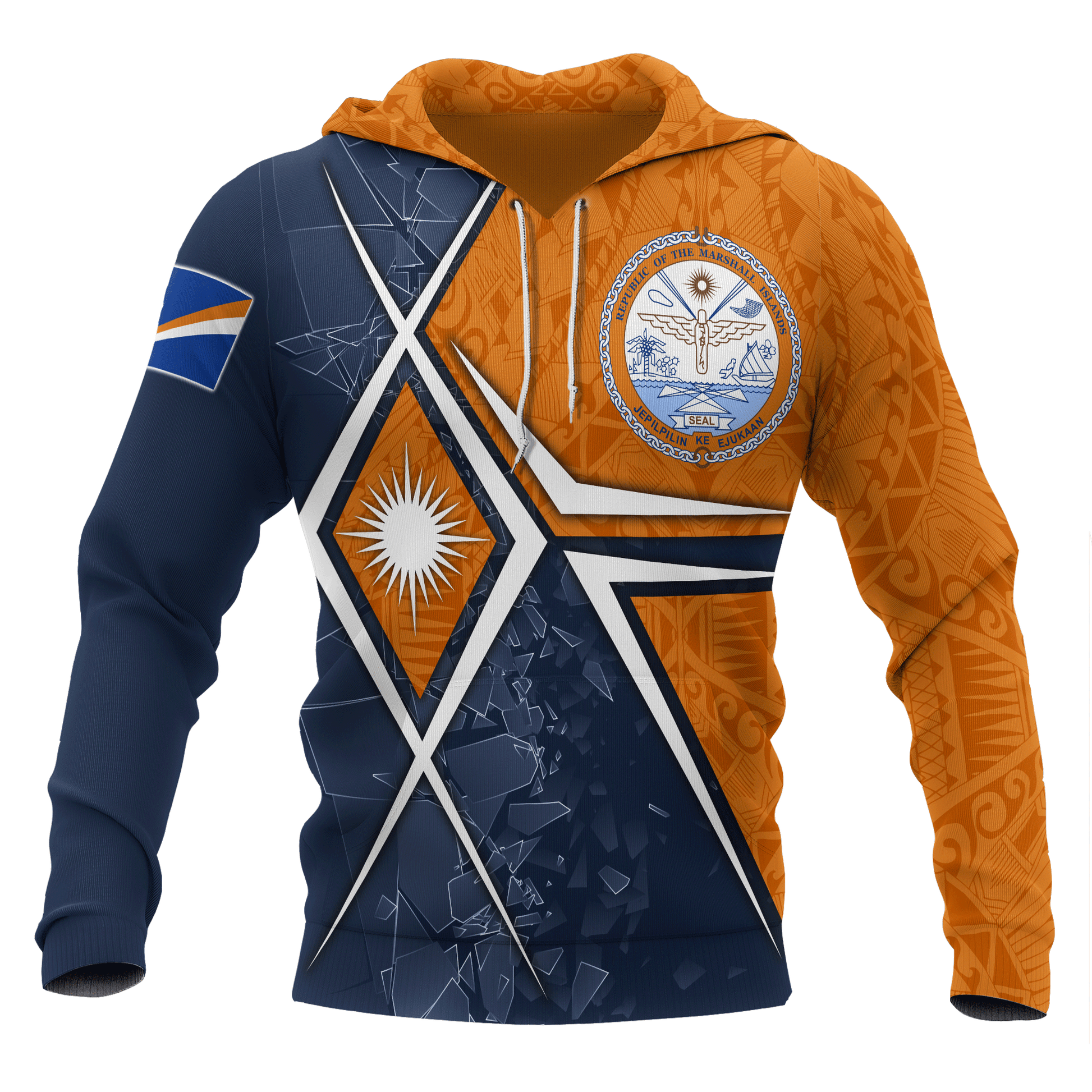 Marshall Islands Hoodie Marshall Islands Flag with Polynesian Patterns