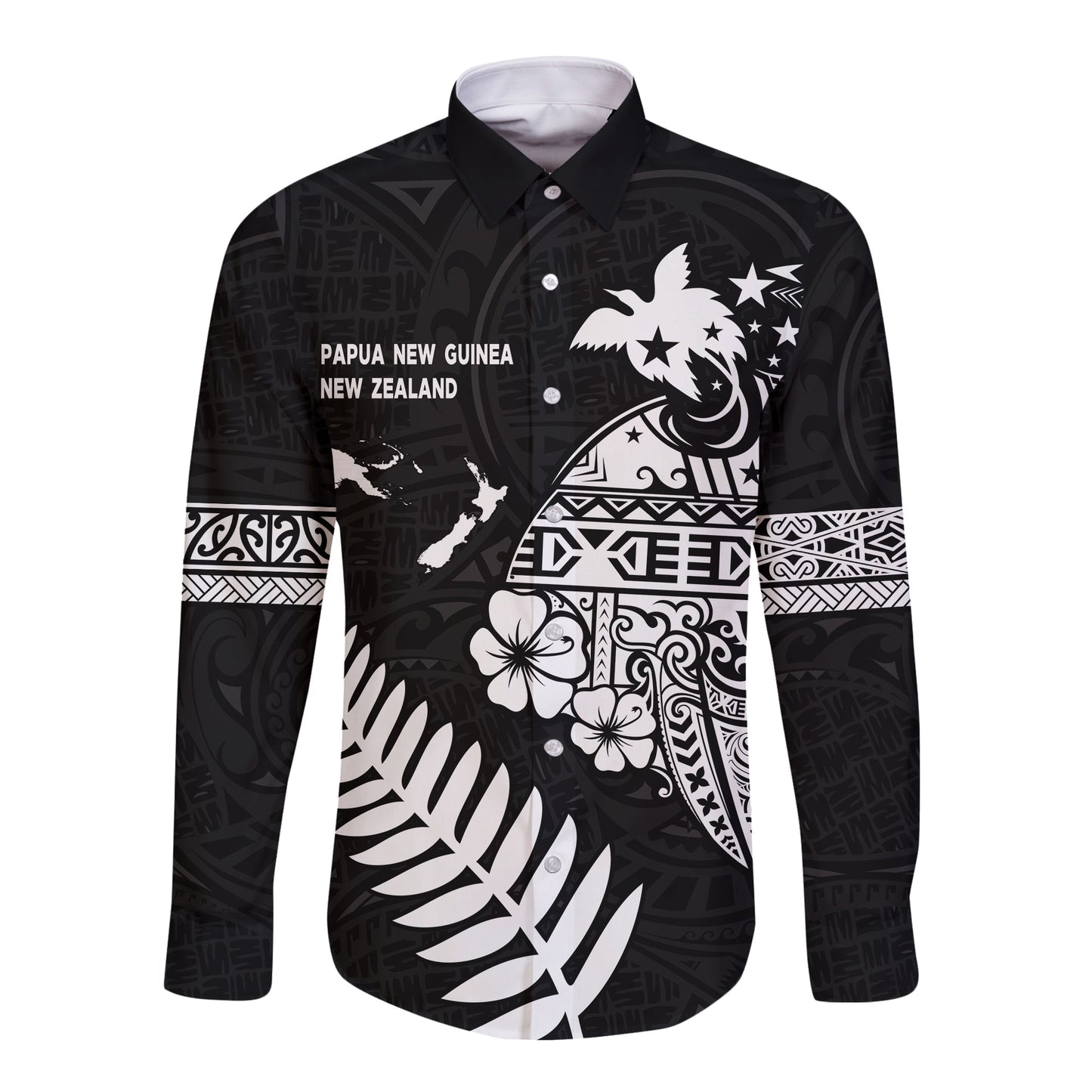 Papua New Guinea and New Zealand Hawaii Long Sleeve Button Shirt Maori Polynesian
