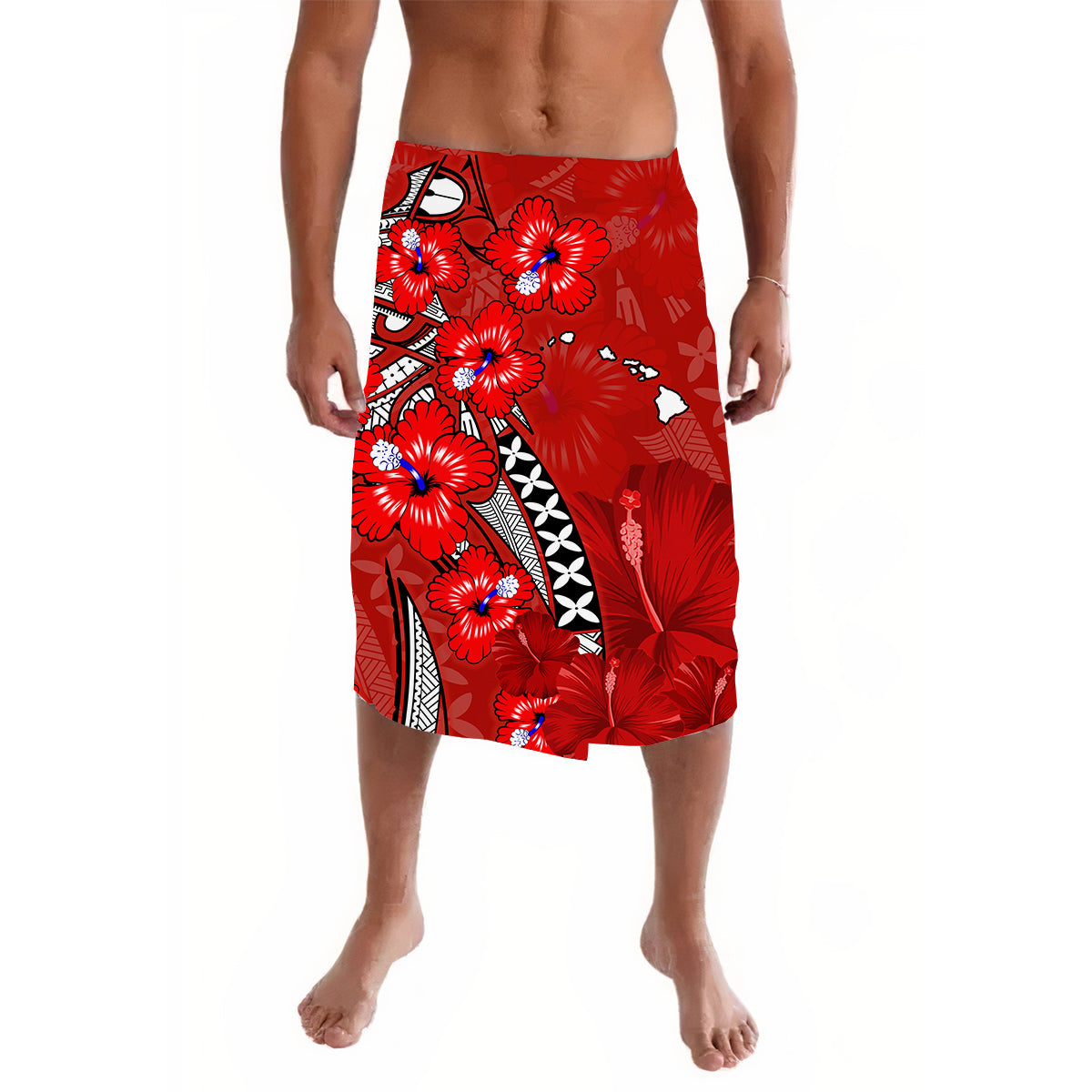 Hawaii Lavalava Polynesia Red Hibiscus and Map Mystical
