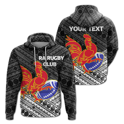 ( Personalised) Ra Rugby Club Union Fiji Hoodie Tapa Pattern Black
