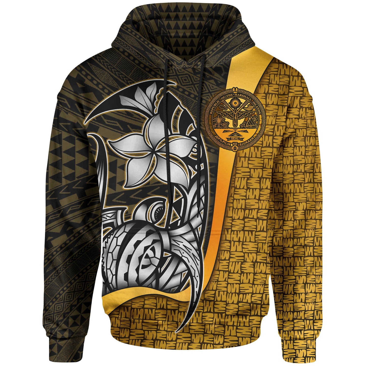 Marshall Islands Polynesian Hoodie Gold Coat of'rm Turtle with Hook