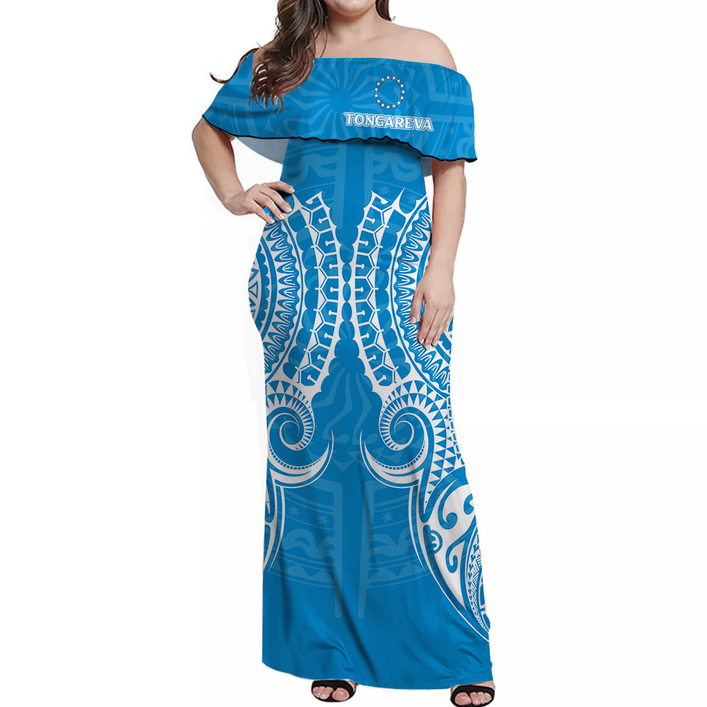 Cook Islands Tongareva Off Shoulder Long Dress Tribal Pattern