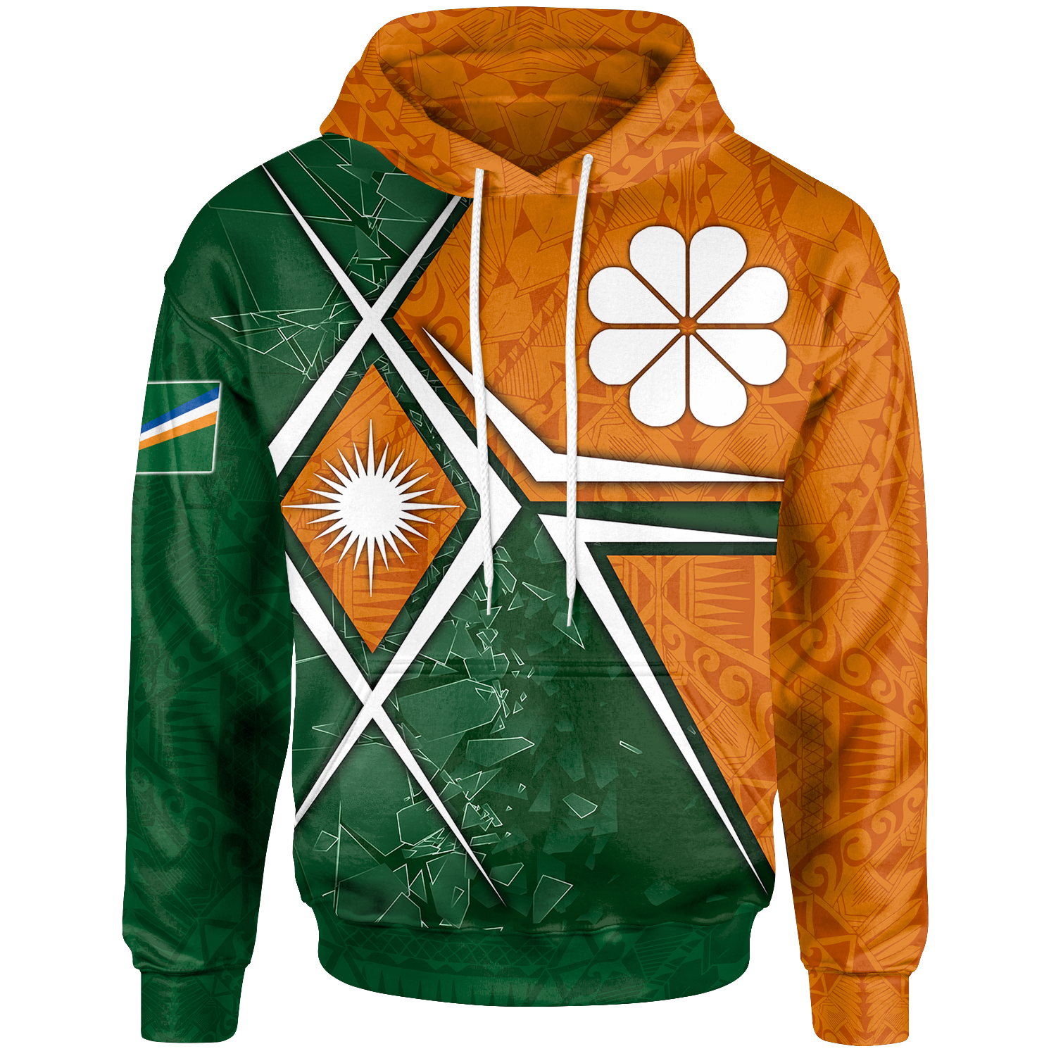 Marshall Islands Hoodie Kwajalein'toll Marshall Islands Flag with Polynesian Patterns