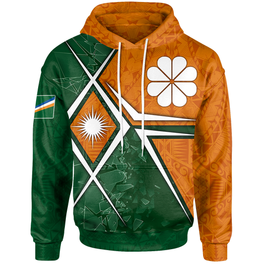 Marshall Islands Hoodie Kwajalein'toll Marshall Islands Flag with Polynesian Patterns