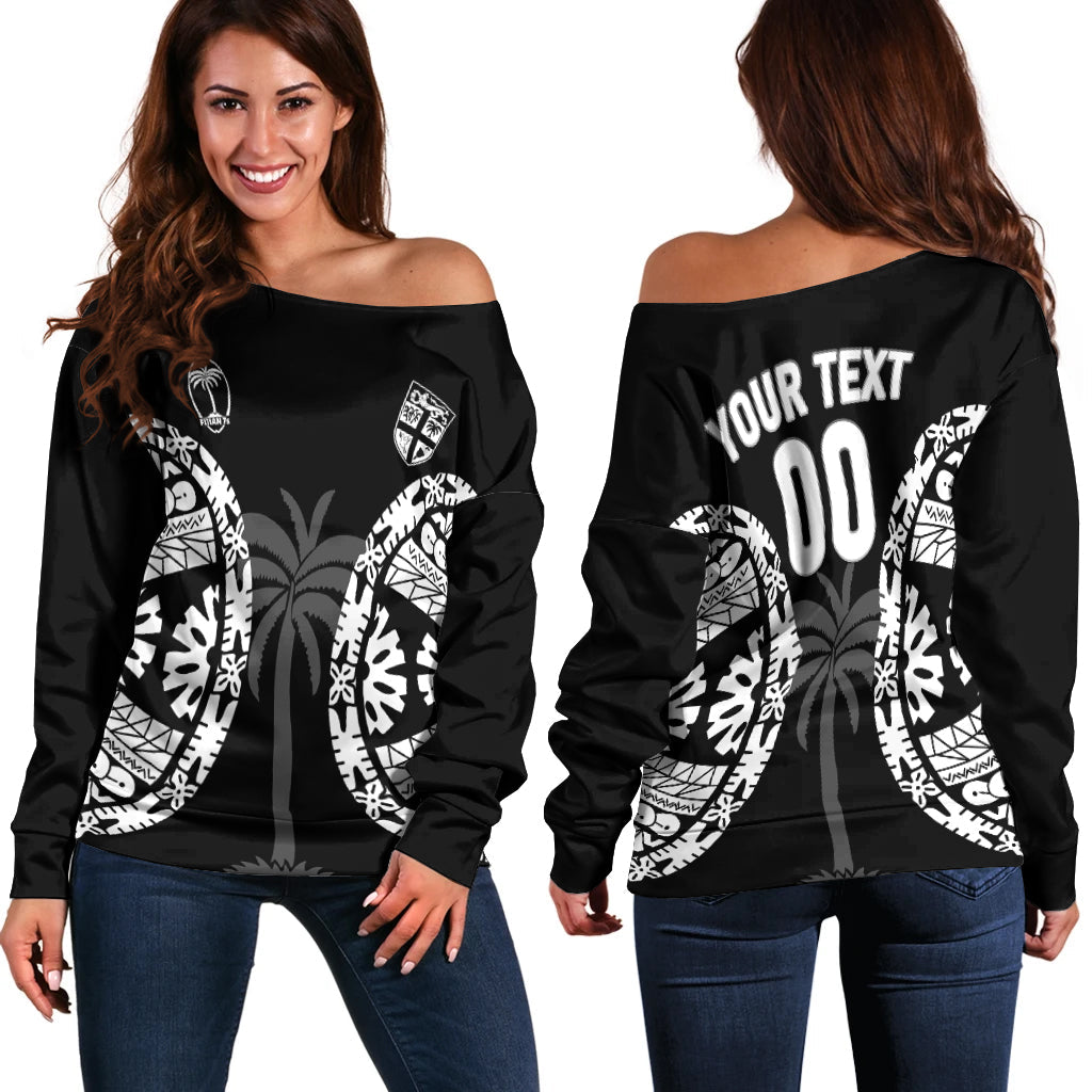 (Custom Personalised) Fiji Rugby Sevens Fijian Tapa Pattern Women Off Shoulder Sweater