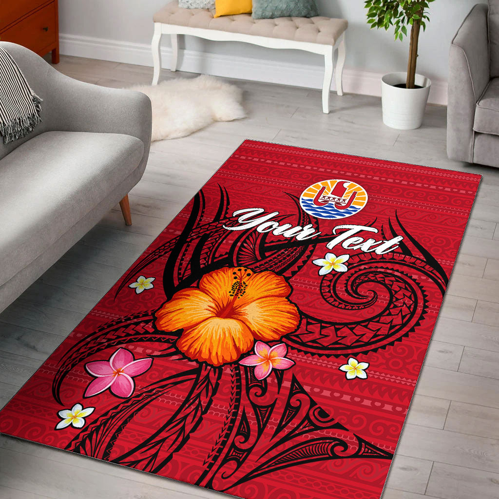 (Custom Personalised) Tahiti Maohi Area Rug Hibiscus With Tribal