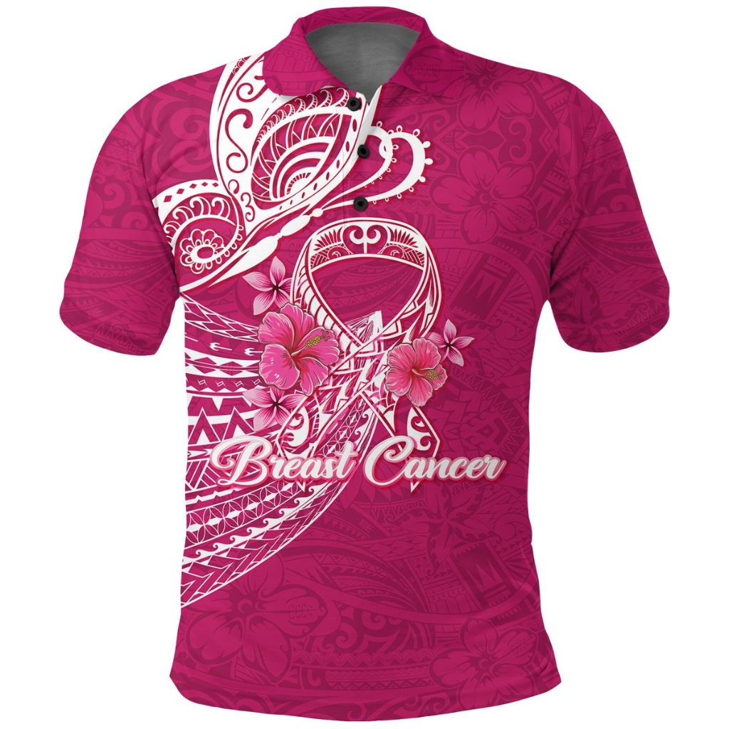 Breast Cancer Pink Ribbon Butterfly Polynesian Pink Version Polo Shirt -