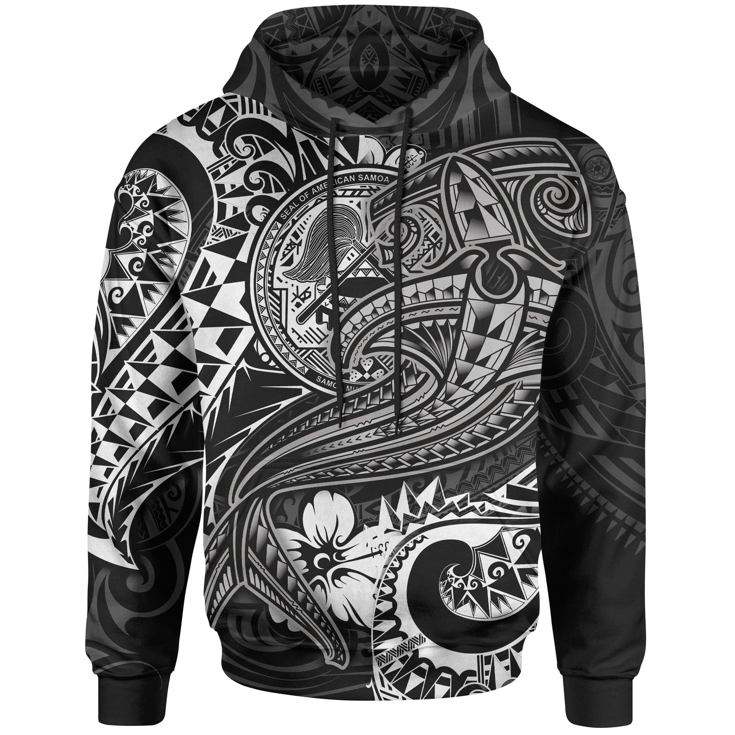 American Samoa Hoodie White Shark Polynesian Tattoo