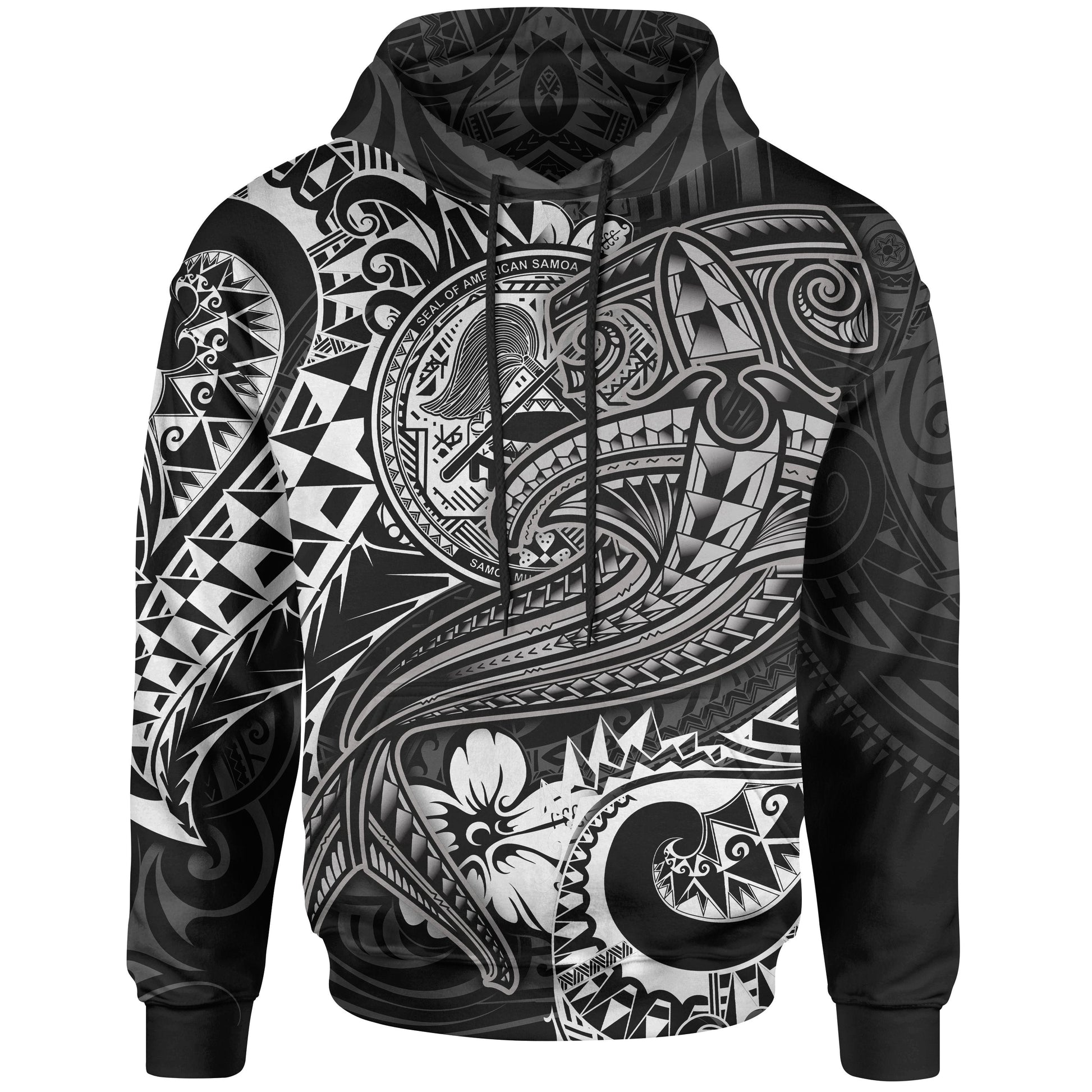 American Samoa Hoodie White Shark Polynesian Tattoo