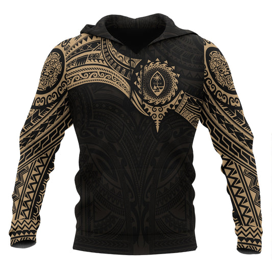 Guam Polynesian Hoodie Gold Heart Shield