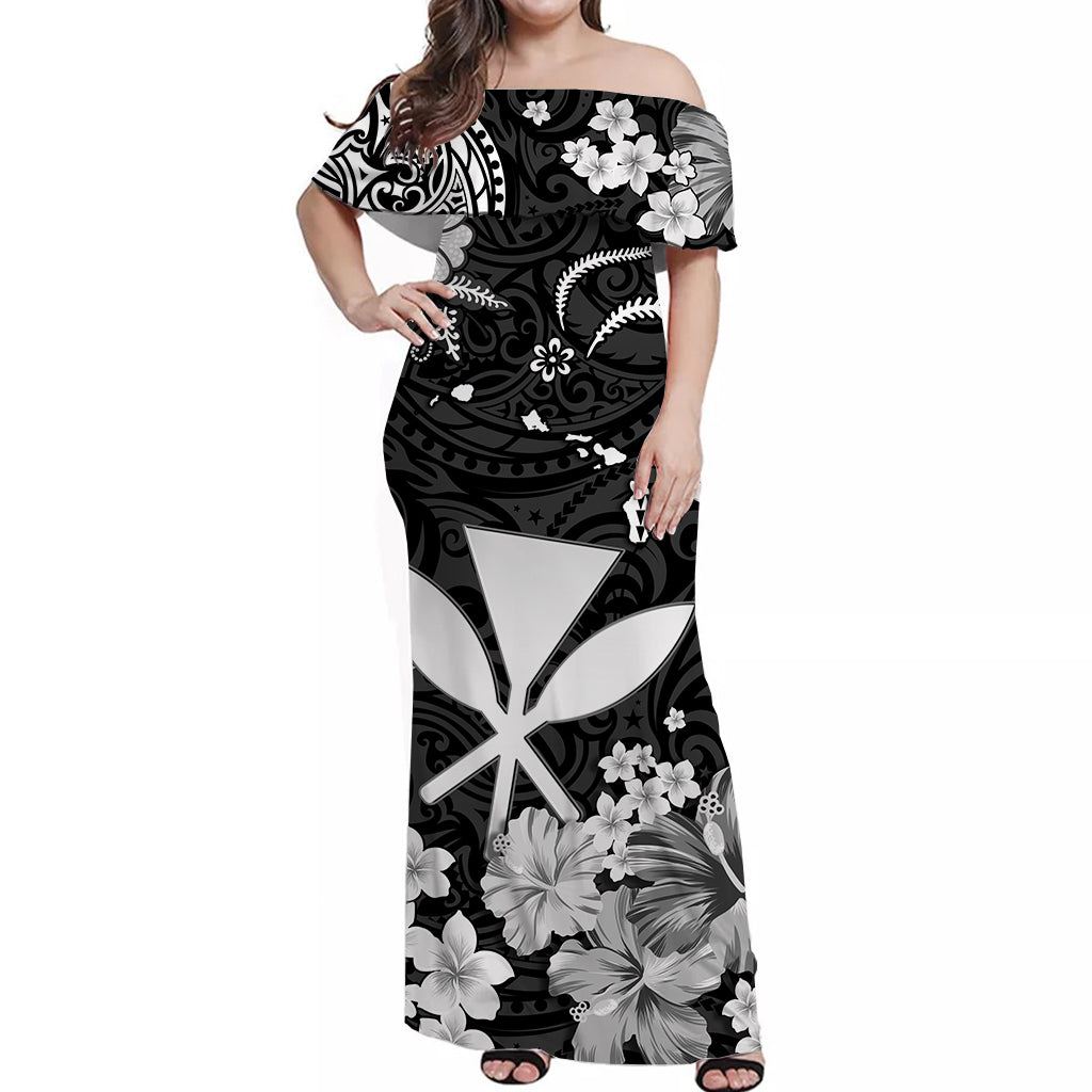 Hawaii Off Shoulder Long Dress Polynesia White Kanaka Maoli