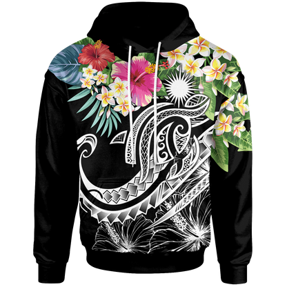 Marshall Islands Polynesian Hoodie Summer Plumeria (Black)