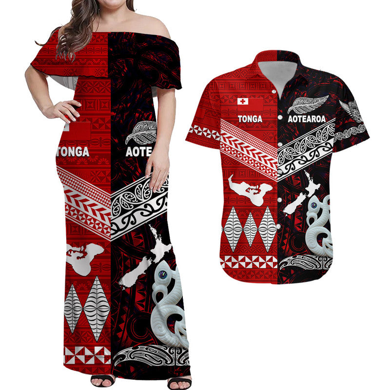 Matching Clothes For Couples New Zealand And Tonga Combo Dress And Shirt Together Red