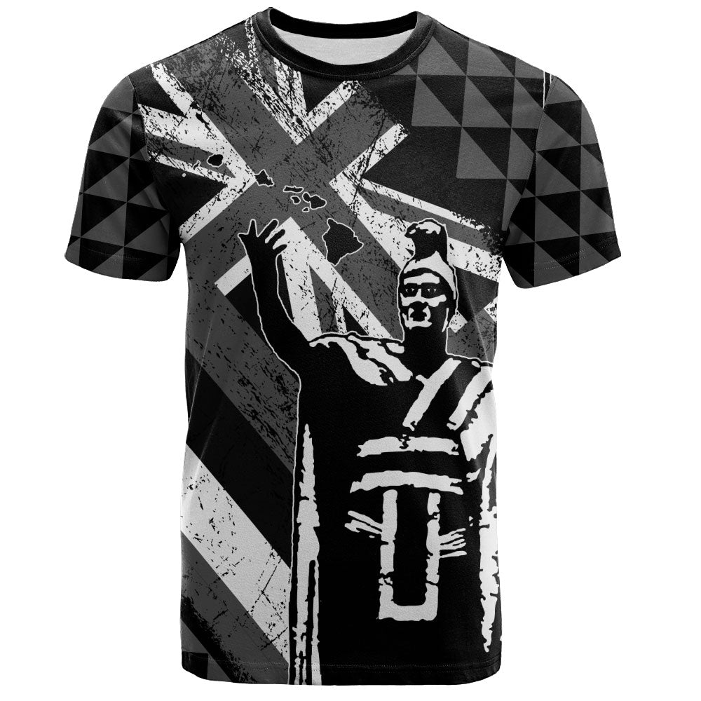 Vintage Hawaii T-Shirt King Kamehameha Flag Tribal Pride Black White Shirt