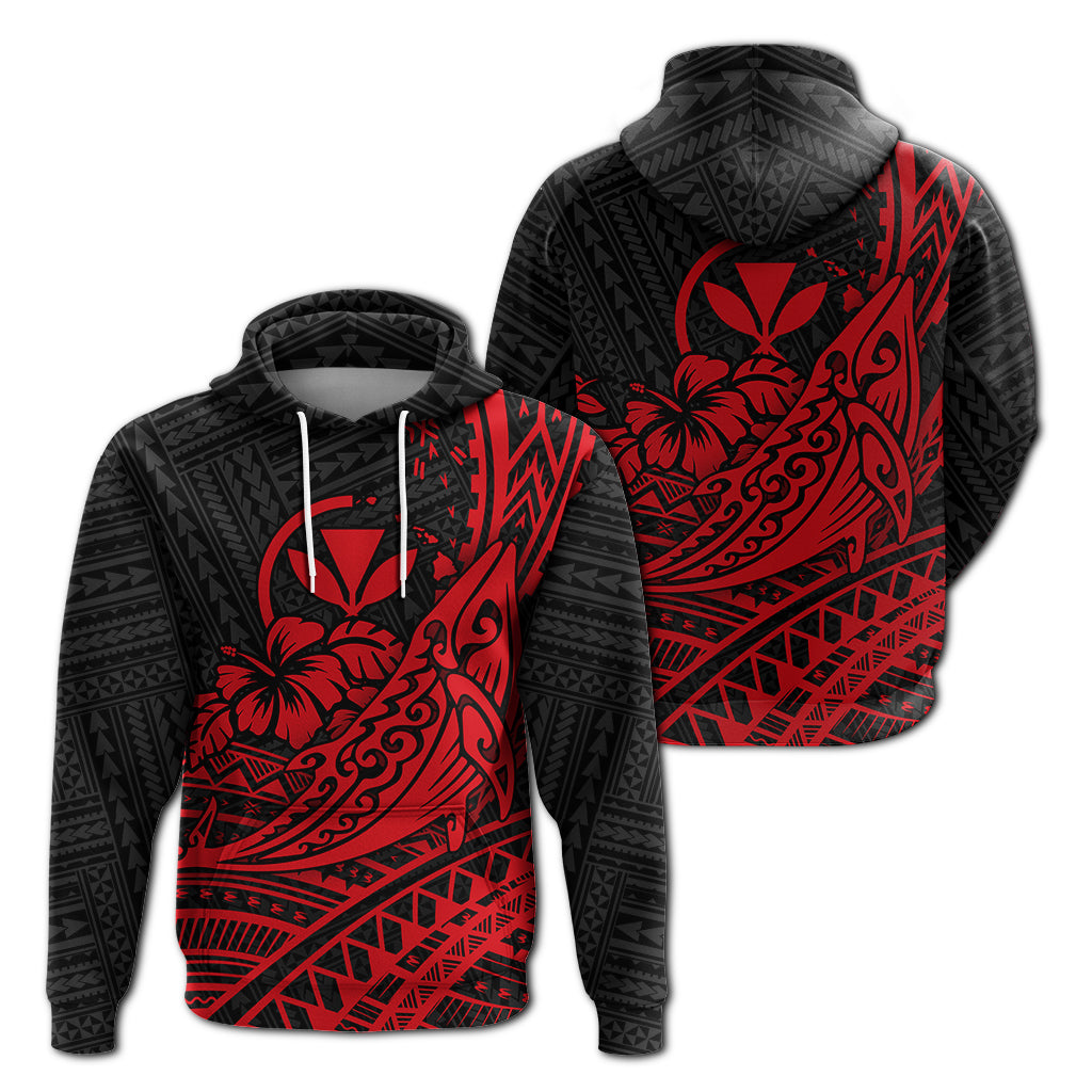 Hawaii Humpback Whale With Hibiscus Tribal Red Hoodie