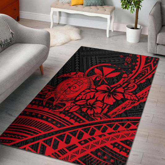 Hawaii Turtle With Hibiscus Tribal Red Area Rug