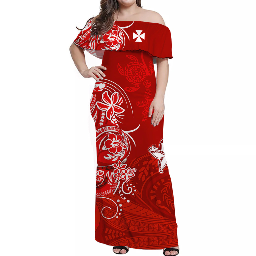(Custom Personalised) Matching Clothes For Couples Wallis et Futuna Combo Dress and Hawaiian Shirt Polynesia Red Sea Turtle and Flowers