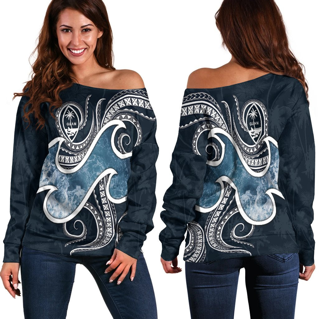 Guam Polynesian Off Shoulder Sweater Ocean Style