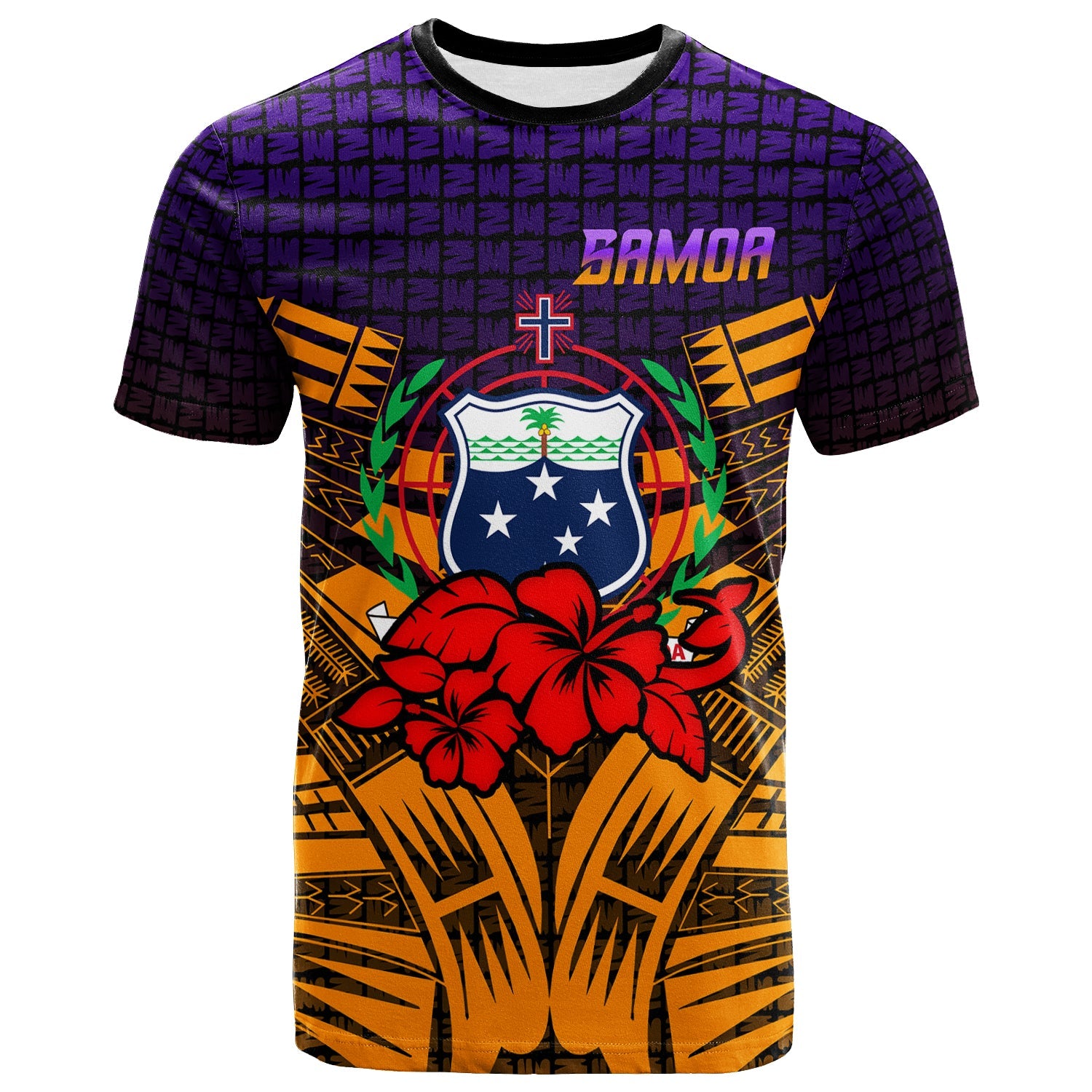 Samoa T - Shirt - Hibiscus With Tribal -