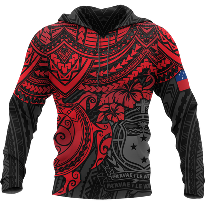 Samoa Polynesian Hoodie Red Turtle