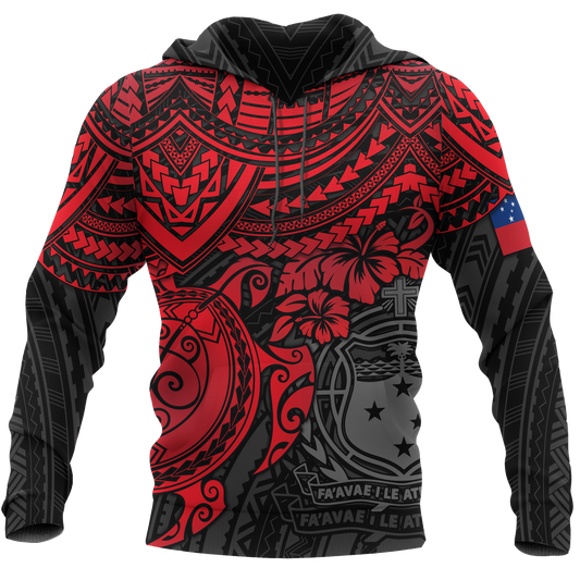 Samoa Polynesian Hoodie Red Turtle