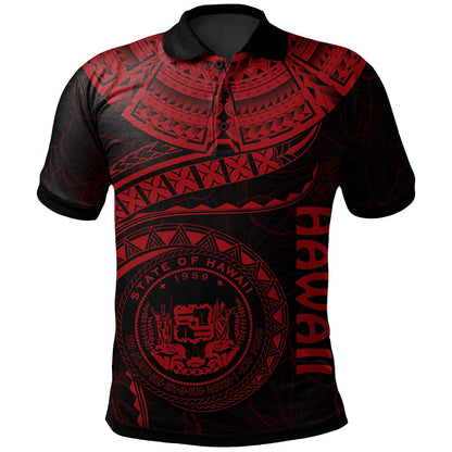 Polynesian Hawaii Polo Shirt - Hawaiian Waves Red