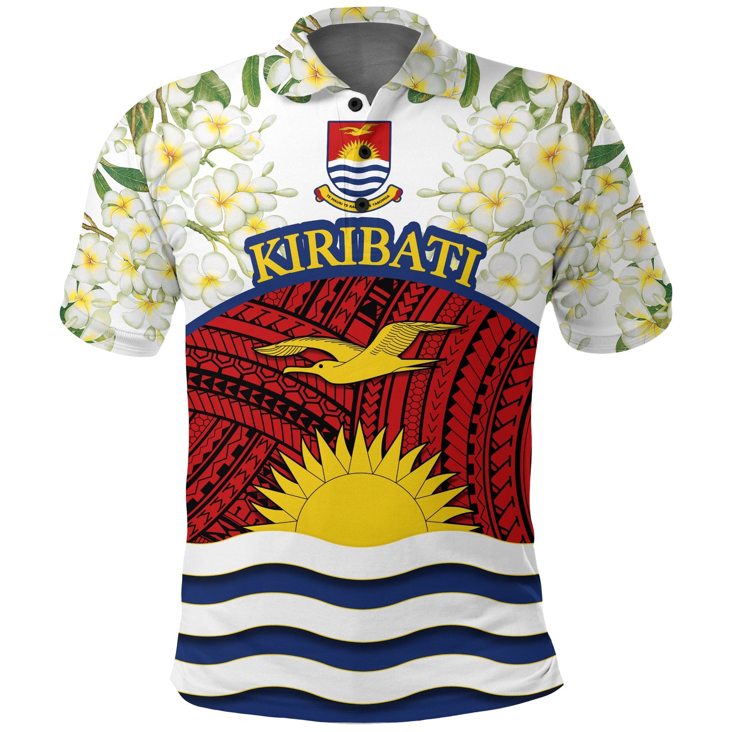 Kiribati Flag Mix Plumeria Frangipanis flower Polo Shirt -