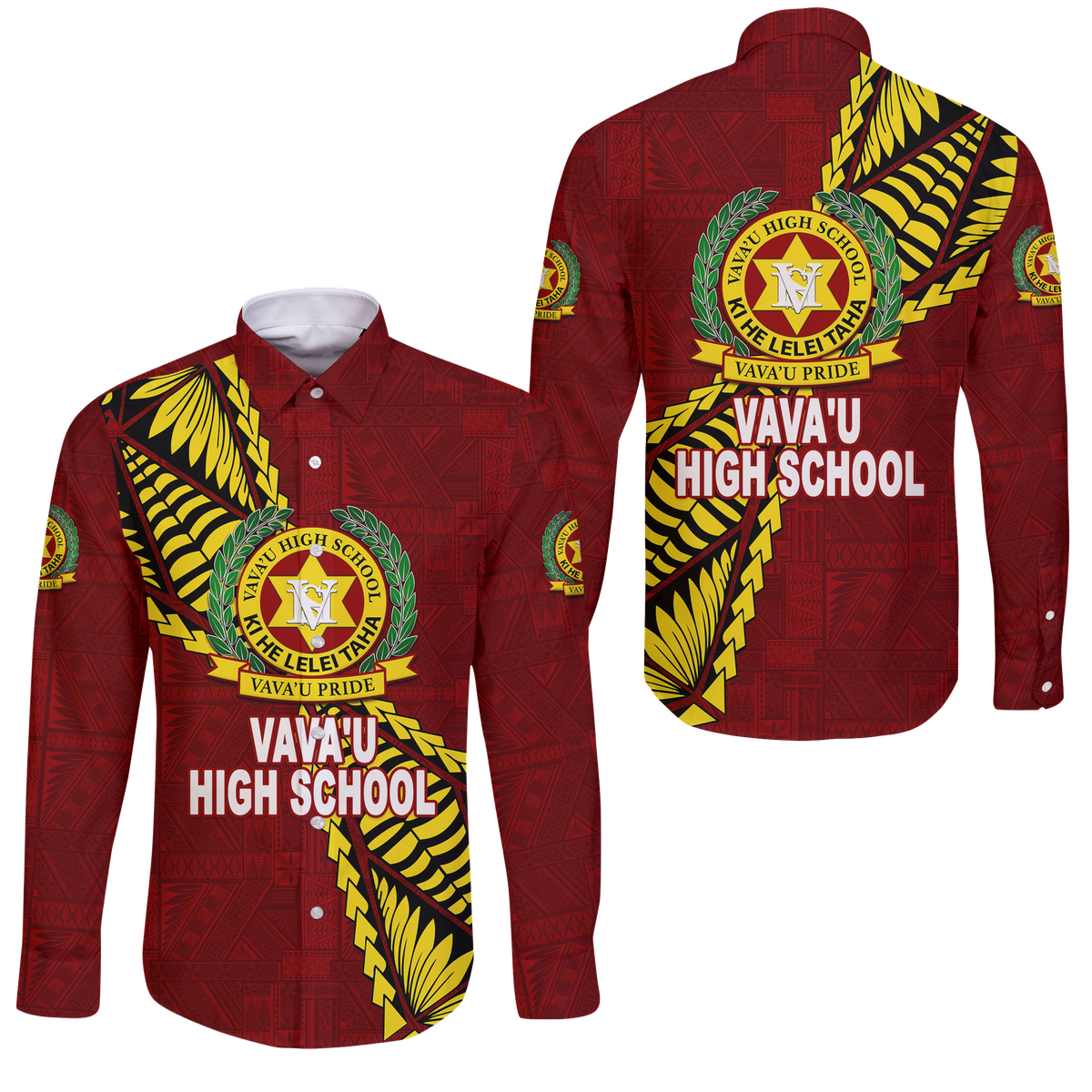 Tonga Vava'u High School Tongan Patterns Long Sleeve Button Shirt