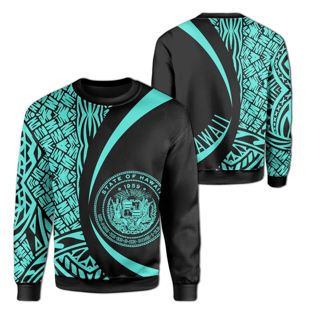 Hawaii Coat Of Arms Polynesian Crewneck Sweatshirt Turquoise Circle Style