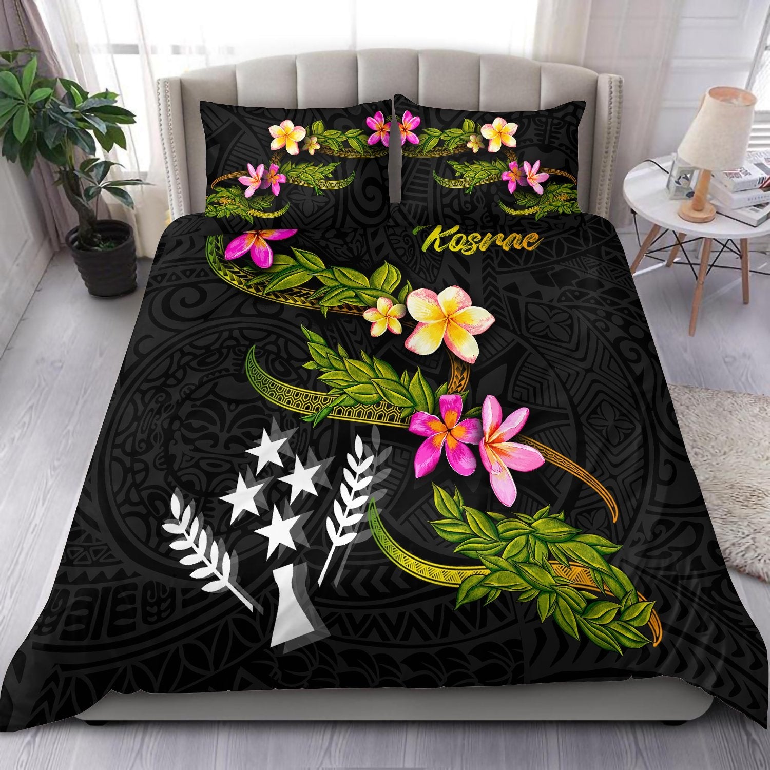 Kosrae Polynesian Bedding Set Plumeria Tribal