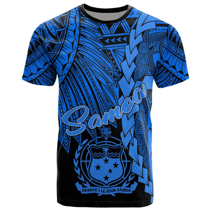 Samoa Polynesian T - Shirt - Tribal Wave Tattoo Blue