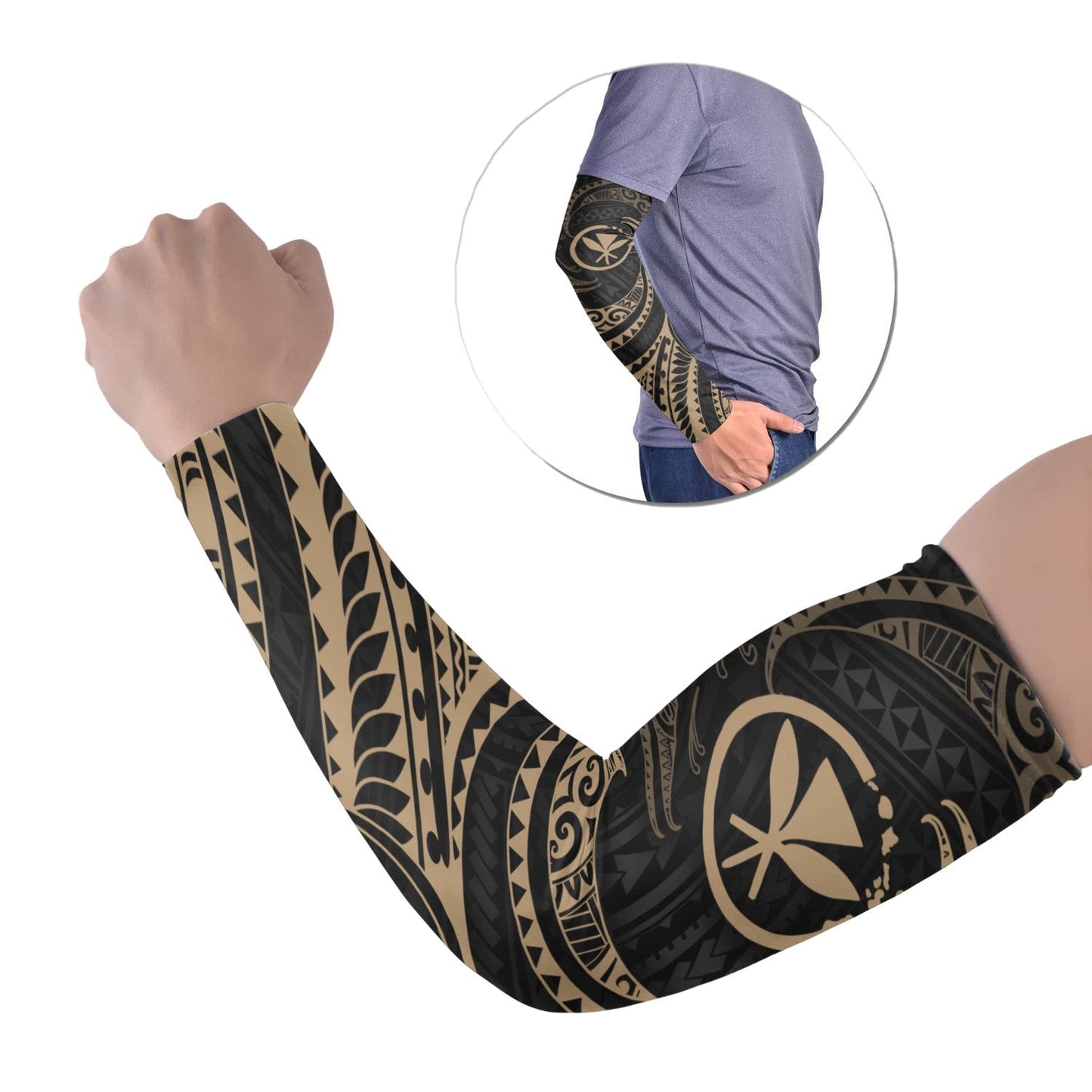 Polynesian Hawaii Arm Sleeve - Gold Tribal Wave