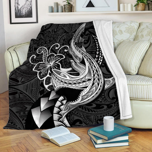 Polynesian Shark Tattoo Hawaii Tribal Blanket