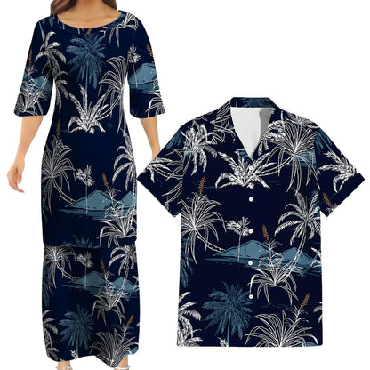 Vintage Polynesian Coconut Tree Tropical Island Puletasi Dress Man Shirt For Her Him