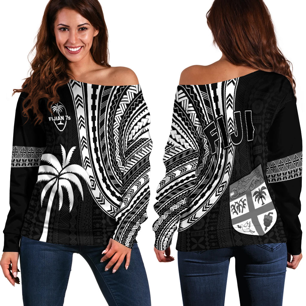 Fiji Rugby Sevens Off Shoulder Sweater Fijian 7s Tapa Polynesian