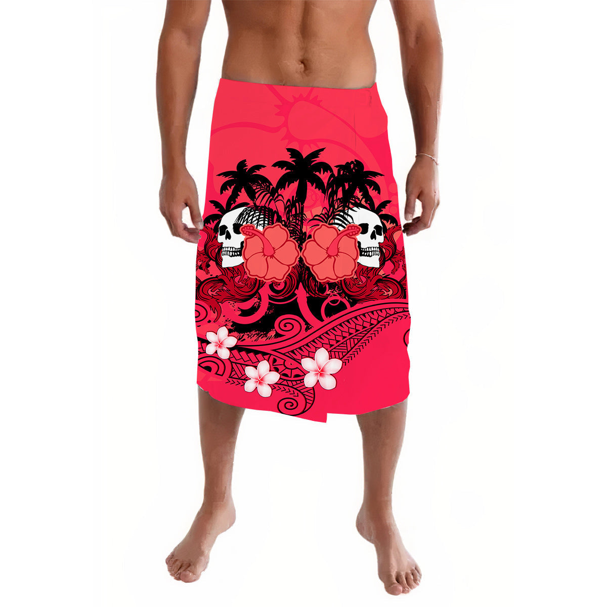 Hawaii Skull Lavalava Mysterious Polynesia and Red Flowers