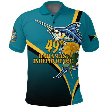 Custom The Bahamas 49th Anniversary Independence Day Blue Marlin Polo Shirt