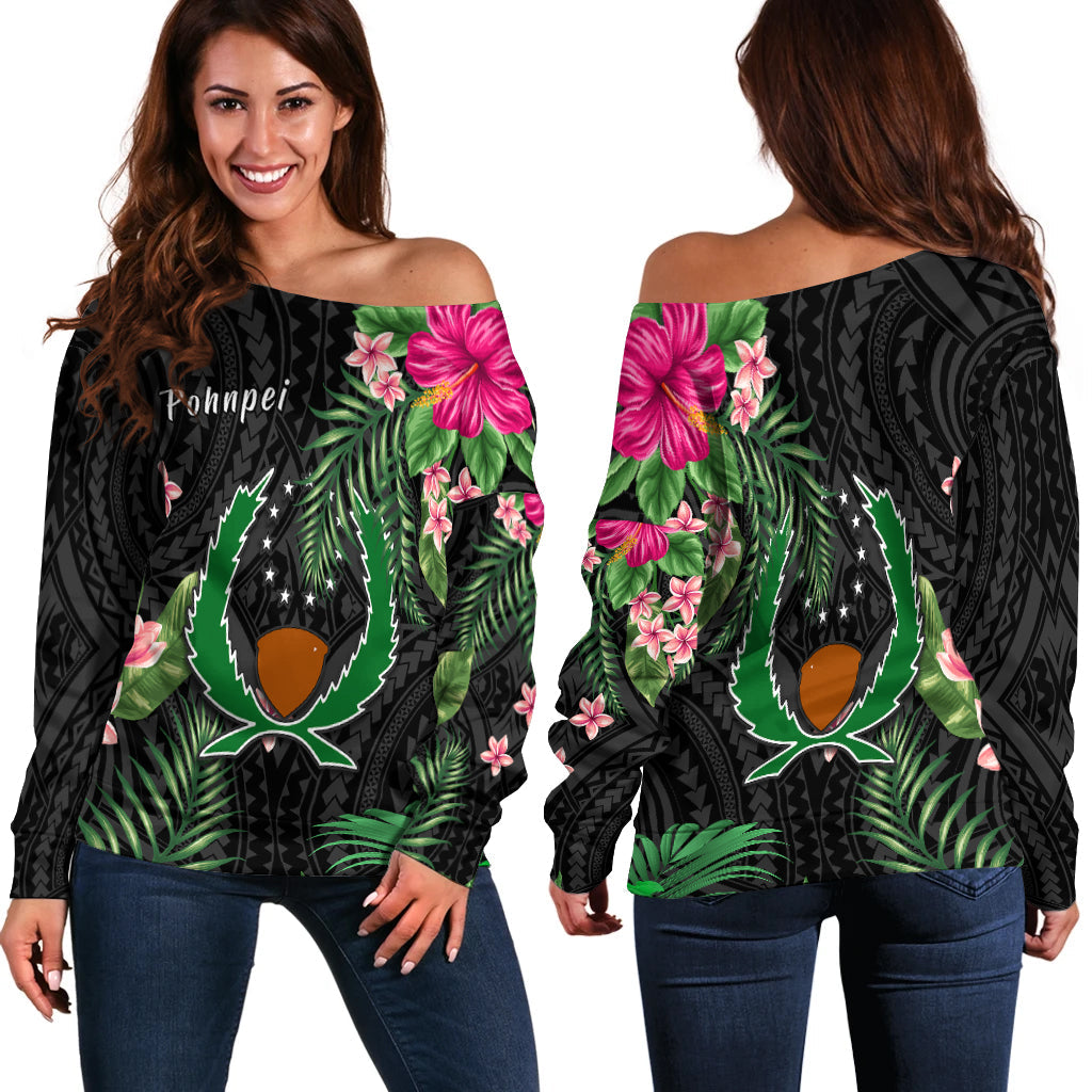 Pohnpei Micronesia Off Shoulder Sweater Tropical Flowers